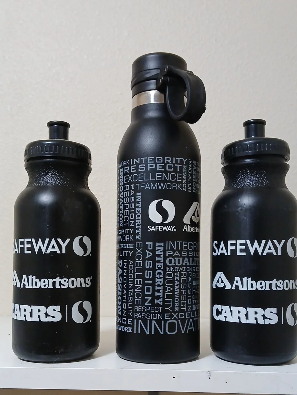 Safeway & Albertsons Black Logo Water Bottle Trio